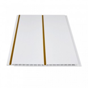 Панель ПВХ потолочная Идеал Золотая полоса, 250x8x3000мм 001-2-0-БЕЛ-ЗЛТ-Г